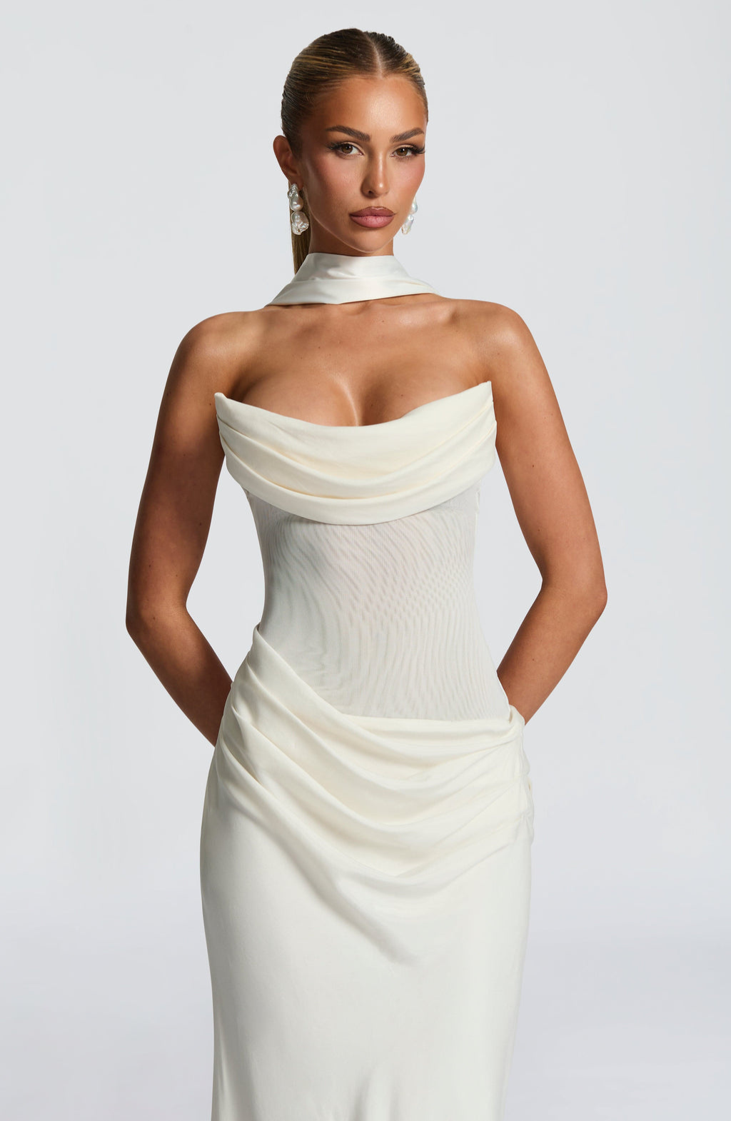 VESTIDO LARGO DRAPEADO ESPALDA CORSET