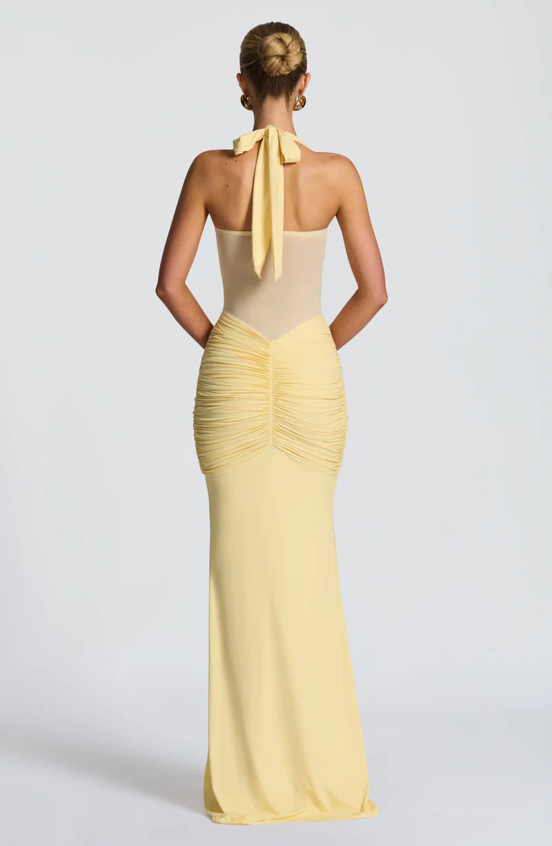 VESTIDO LARGO HALTER FRUNCIDO