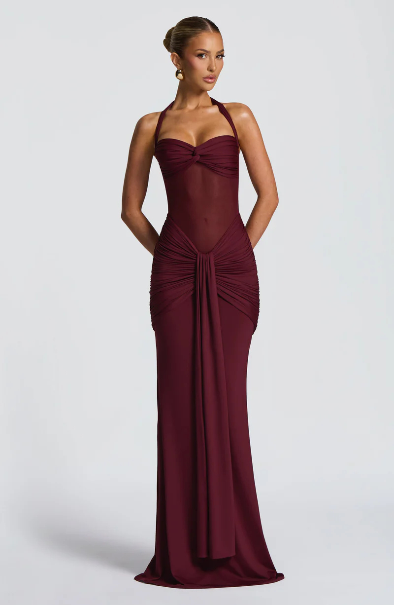 VESTIDO LARGO HALTER FRUNCIDO